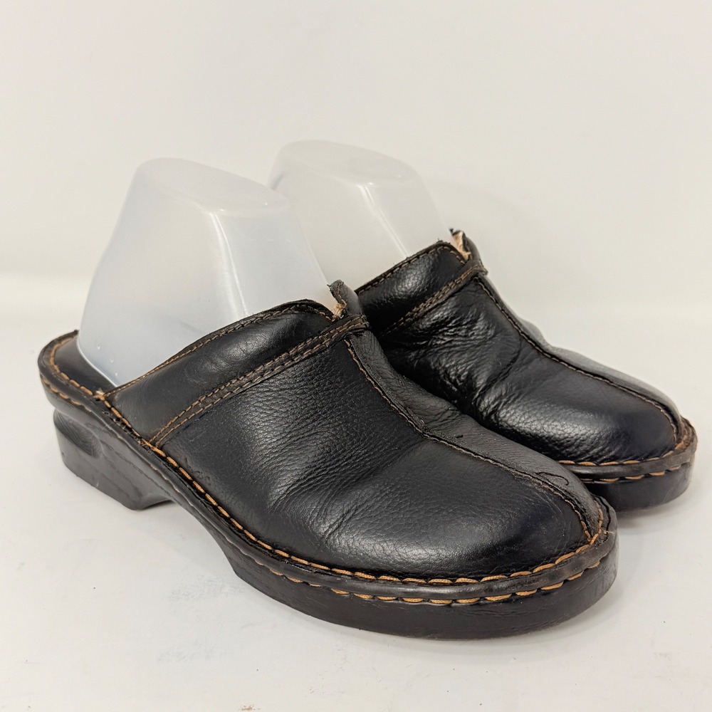 b.o.c. Born Concept Womens Black Leather Clogs Mules BC3079 Size 9 40.5